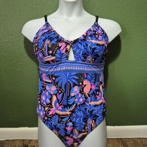 Women's Tropical Blue and Pink One Piece Swimsuit